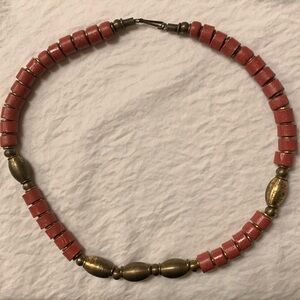 Clay & brass bead choker necklace